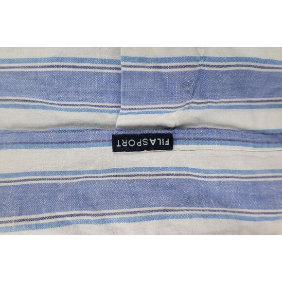 Vintage 90s Fila Sport Mens XL Linen Blend Striped Short Sleeve Button Shirt - Picture 4 of 14